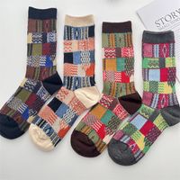 Unisex Japanese Style Color Block Cotton Crew Socks A Pair main image 6