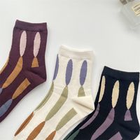 Women's Retro Color Block Cotton Crew Socks A Pair main image 4