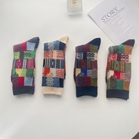Unisexe Style Japonais Bloc De Couleur Coton Crew Socks Une Paire main image 5