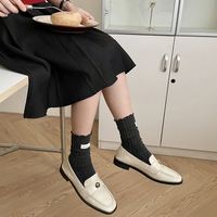 Frau Japanischer Stil Einfarbig Baumwolle Crew Socken Ein Paar main image 2