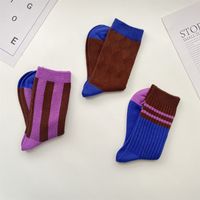 Women's Retro Color Block Cotton Crew Socks A Pair main image 5