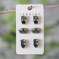 Wholesale Jewelry Retro Exaggerated Mask Wood Ear Studs main image 4