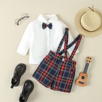 Retro British Style Plaid Cotton Boys Clothing Sets sku image 3