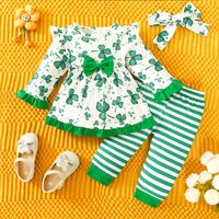 St. Patrick Cute Pastoral Shamrock Stripe Polyester Girls Clothing Sets sku image 1