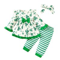 St. Patrick Cute Pastoral Shamrock Stripe Polyester Girls Clothing Sets main image 2