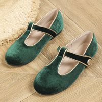 Girl's Vintage Style Solid Color Round Toe Flats sku image 1