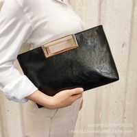 Women's Medium Pu Leather Solid Color Streetwear Square Magnetic Buckle Envelope Bag sku image 1