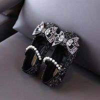 Girl's Vintage Style Solid Color Rhinestone Bowknot Round Toe Flats main image 4
