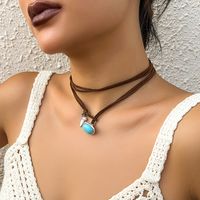 Rétro Style Ethnique Ovale Alliage Velours Coréen Perle Incruster Turquoise Femmes Collier main image 3