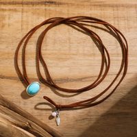 Rétro Style Ethnique Ovale Alliage Velours Coréen Perle Incruster Turquoise Femmes Collier main image 4