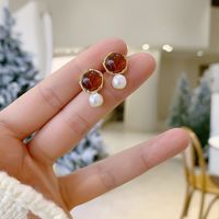 1 Pair Vintage Style Simple Style Round Pearl Plating Inlay Alloy Resin Gold Plated Drop Earrings main image 5