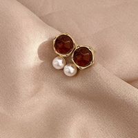 1 Pair Vintage Style Simple Style Round Pearl Plating Inlay Alloy Resin Gold Plated Drop Earrings main image 3