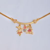 Cute Hip-hop Human Cross Heart Shape Stainless Steel Artificial Gemstones Copper Plating Inlay Zircon 18k Gold Plated Pendant Necklace main image 5