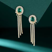 1 Pair Vintage Style Oval Inlay Copper Artificial Gemstones Drop Earrings sku image 2