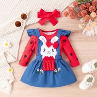 Simple Style Rabbit Cotton Girls Clothing Sets sku image 3