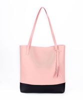 Women's Medium Leather Color Block Basic Bucket Magnetic Buckle Shoulder Bag Bucket Bag sku image 4
