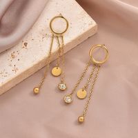 2 Pieces Elegant Lady Modern Style Circle Tassel Lines Plating Inlay 304 Stainless Steel Zircon 14K Gold Plated Drop Earrings main image 3