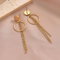 2 Pieces Elegant Lady Modern Style Circle Tassel Lines Plating Inlay 304 Stainless Steel Zircon 14K Gold Plated Drop Earrings main image 4
