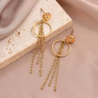 2 Pieces Elegant Lady Modern Style Circle Tassel Lines Plating Inlay 304 Stainless Steel Zircon 14K Gold Plated Drop Earrings main image 5