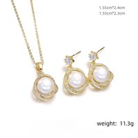 Luxurious Simple Style Round Brass Plating Inlay Pearl Zircon 18k Gold Plated Earrings Necklace main image 2