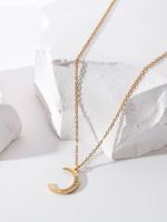 Stainless Steel 18K Gold Plated Simple Style Moon Heart Shape Zircon Pendant Necklace sku image 1