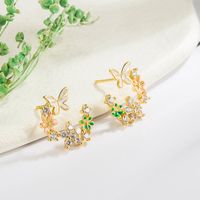 1 Pair Simple Style Shiny Maple Leaf Heart Shape Butterfly Plating Hollow Out Inlay Alloy Rhinestones Pearl 14k Gold Plated Drop Earrings main image 3