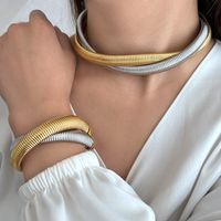 Retro Simple Style Geometric Stainless Steel 18k Gold Plated Bracelets Necklace Jewelry Set main image 5