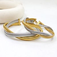 Retro Simple Style Geometric Stainless Steel 18k Gold Plated Bracelets Necklace Jewelry Set main image 8