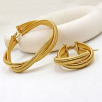 Retro Simple Style Geometric Stainless Steel 18k Gold Plated Bracelets Necklace Jewelry Set main image 4