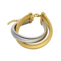 Retro Simple Style Geometric Stainless Steel 18k Gold Plated Bracelets Necklace Jewelry Set sku image 3