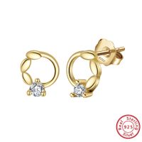 1 Pair Simple Style Classic Style Leaf Round Plating Inlay Sterling Silver Zircon 14k Gold Plated White Gold Plated Ear Studs sku image 1
