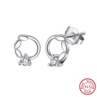 1 Pair Simple Style Classic Style Leaf Round Plating Inlay Sterling Silver Zircon 14k Gold Plated White Gold Plated Ear Studs sku image 2