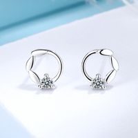 1 Pair Simple Style Classic Style Leaf Round Plating Inlay Sterling Silver Zircon 14k Gold Plated White Gold Plated Ear Studs main image 4