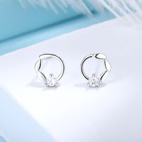 1 Pair Simple Style Classic Style Leaf Round Plating Inlay Sterling Silver Zircon 14k Gold Plated White Gold Plated Ear Studs main image 1