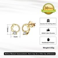 1 Pair Simple Style Classic Style Leaf Round Plating Inlay Sterling Silver Zircon 14k Gold Plated White Gold Plated Ear Studs main image 2