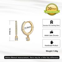 1 Pair Simple Style Round Polishing Plating Inlay Sterling Silver Zircon White Gold Plated Drop Earrings main image 2