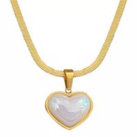 Simple Style Classic Style Heart Shape Titanium Steel Inlay Shell Pendant Necklace main image 5