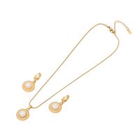 Stainless Steel 18K Gold Plated Lady Plating Inlay Round Pearl Earrings Necklace sku image 2