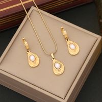 Stainless Steel 18K Gold Plated Lady Plating Inlay Round Pearl Earrings Necklace main image 1