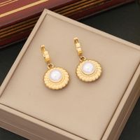 Stainless Steel 18K Gold Plated Lady Plating Inlay Round Pearl Earrings Necklace main image 5