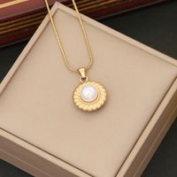 Stainless Steel 18K Gold Plated Lady Plating Inlay Round Pearl Earrings Necklace main image 4