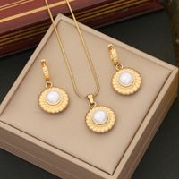 Stainless Steel 18K Gold Plated Lady Plating Inlay Round Pearl Earrings Necklace main image 3
