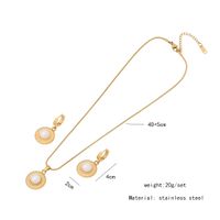 Stainless Steel 18K Gold Plated Lady Plating Inlay Round Pearl Earrings Necklace main image 8