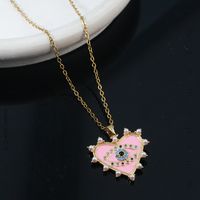 Simple Style Heart Shape Titanium Steel Copper Enamel Plating Inlay Zircon Gold Plated Pendant Necklace sku image 1