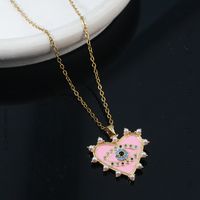 Simple Style Heart Shape Titanium Steel Copper Enamel Plating Inlay Zircon Gold Plated Pendant Necklace main image 5