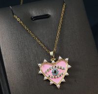 Simple Style Heart Shape Titanium Steel Copper Enamel Plating Inlay Zircon Gold Plated Pendant Necklace main image 2