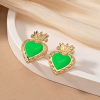1 Pair Vintage Style Heart Shape Crown Enamel Plating Alloy 14k Gold Plated Ear Studs sku image 1