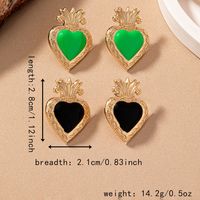1 Pair Vintage Style Heart Shape Crown Enamel Plating Alloy 14k Gold Plated Ear Studs main image 2