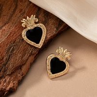 1 Par Estilo Vintage Forma De Corazón Corona Esmalte Enchapado Aleación Chapado En Oro De 14 Quilates. Pendientes main image 3