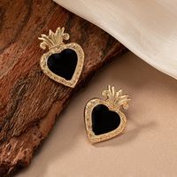 1 Pair Vintage Style Heart Shape Crown Enamel Plating Alloy 14k Gold Plated Ear Studs sku image 2